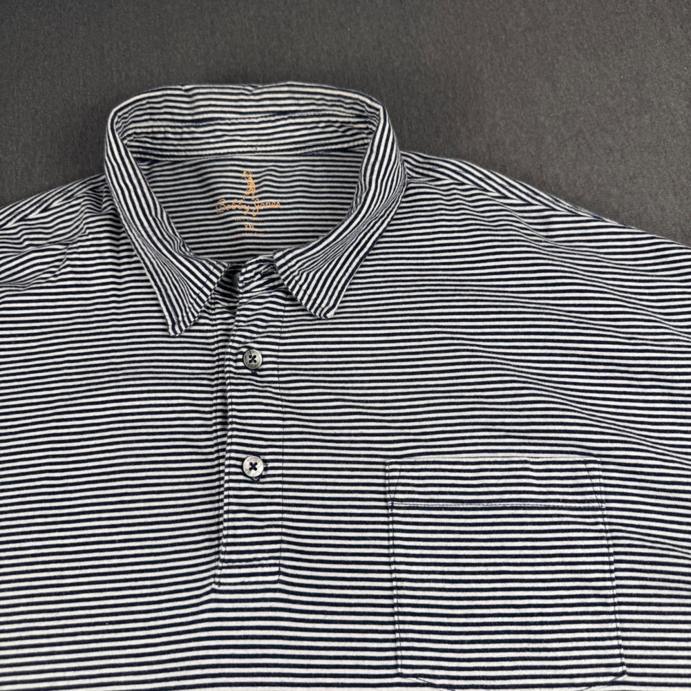 Bobby Jones Mens XXL Navy White Striped Cotton Short‎ Sleeve Polo Shirt Pocket